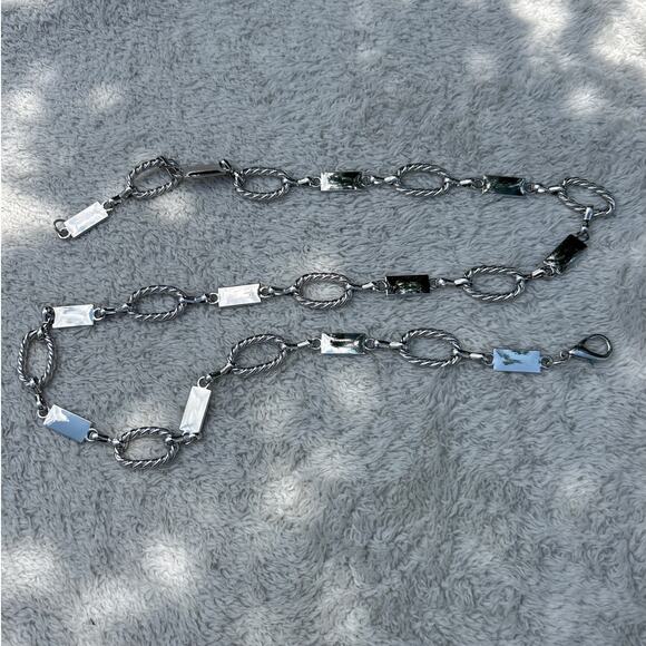Silver Tone Chain Belt Rectangles Braided Ovals - Picture 1 of 5